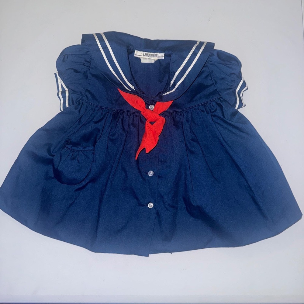 I. Magnin Sailor Dress Toddler Girls Navy Blue Vintage Nautical Bow Rachel